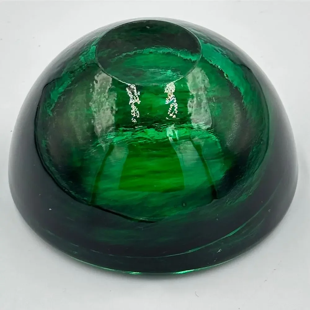 Kosta Boda Atoll Glass Bowl 4.25” Green Swirl Tealight Candle Holder Paperweight